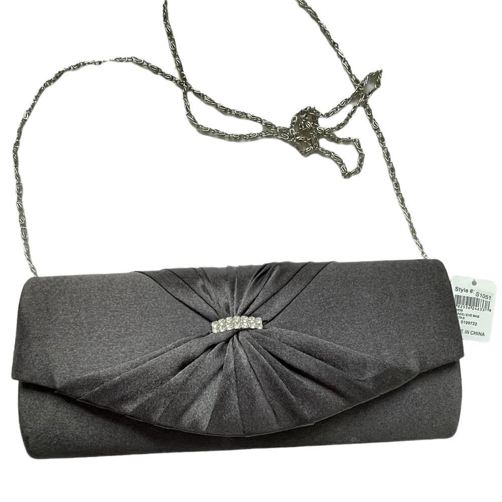 Bijoux Terner Black Evening Bag NEW WITH TAGS Satin with Rhinestone Detail - Picture 3 of 11